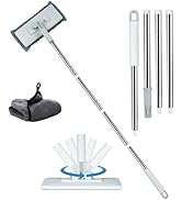 Window Washing Squeegee for Home &amp; Wall Mop +Shiny Wipe Cleaning Cloth, 360°Rotating 4Ft Extensio...