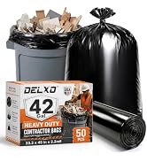 Delxo 40-42 Gallon Contractor Trash Bags, 33.2” x 45”, Black, 50 Count | 2.2 Mil Heavy Duty Indus...