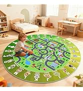 Kids City Road Car Play Rug Round ABC Alphabet Educational Play Mat,Non-Slip Town City Map Kids R...