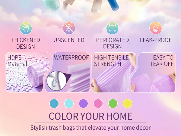 Trash Bags - Colored Small Garbage Bags Unscented Can Liners
