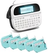 EazeID M950 Black Labeler with 5 White Label Tapes Bundle, M950 Rechargeable Handheld Label Maker...