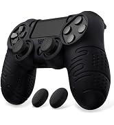 PlayVital Line &amp; Dot Black Silicone Cover Skin for ps4 Controller, Anti-Slip Soft Protector Case ...