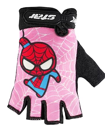 Girls Fingerless Bike Gloves Spider Superhero Sport Gloves for Children Pink