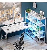 Pamray L Shaped Computer Desk with Reversible Side Storage Shelves, 49 Inch Gaming Desk with Powe...