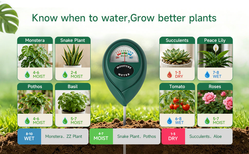 Recommended soil moisture levels for various plants