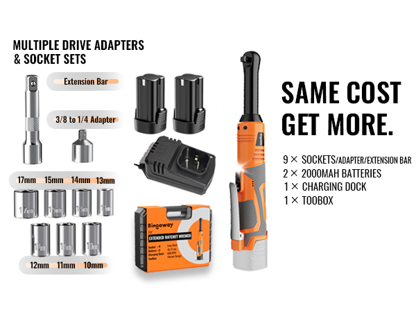 Bingoway 3/8" Extended Electric Ratchet Wrench Set