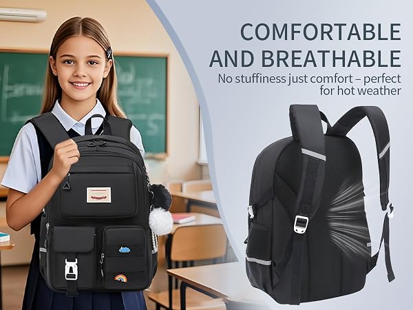 Girls Backpack Black Breathable