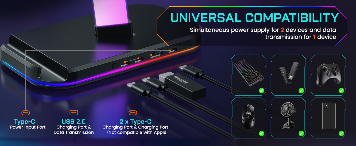RGB Gaming Headset Stand &amp;amp; Controller Holder with Charging Station