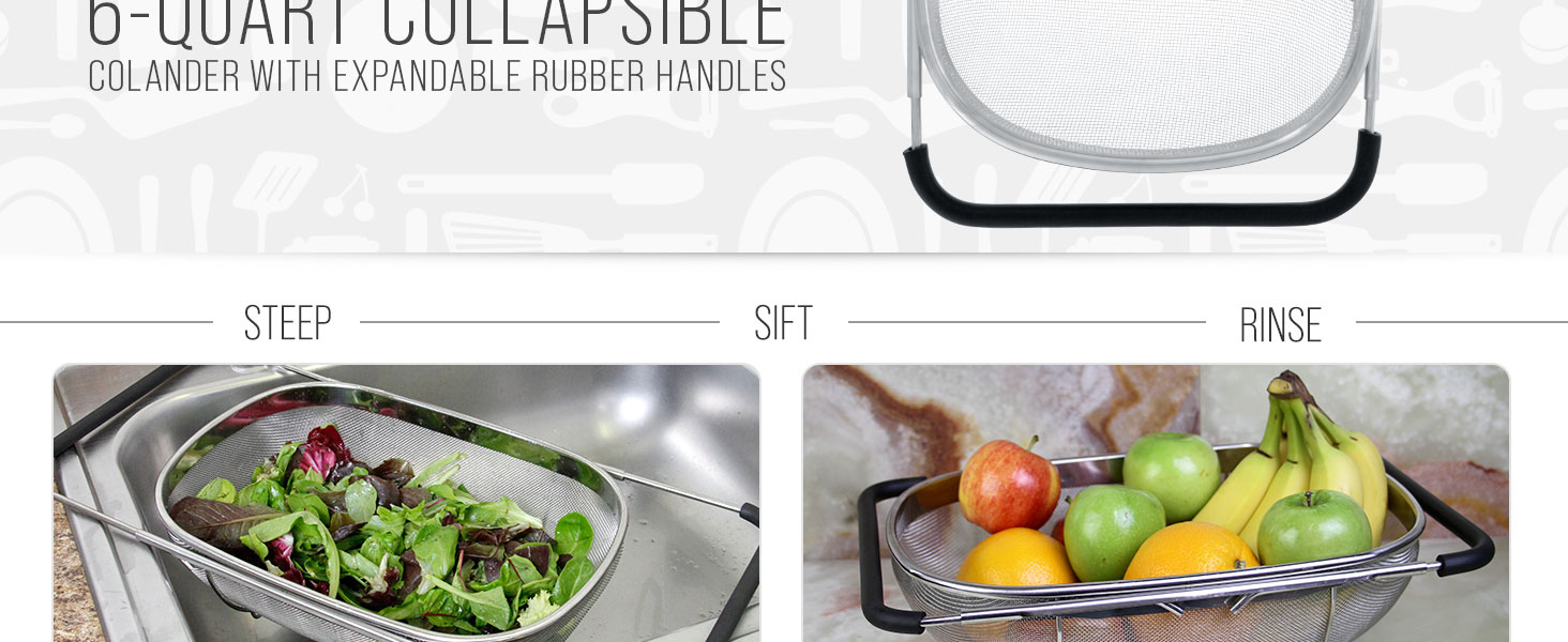 colander strainer stainless steel kitchen mesh sieve drain basket pasta fruit vegetable wash