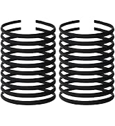 20 Pack Women Black Plain Blank Satin Cloth Fabric Covered Slim Thin Hard Black plastic Headband ...