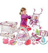 deAO Kids Baby Doll Stroller Nursery Role Play Set with a Variety of Feeding Toy and Play Mat Tra...