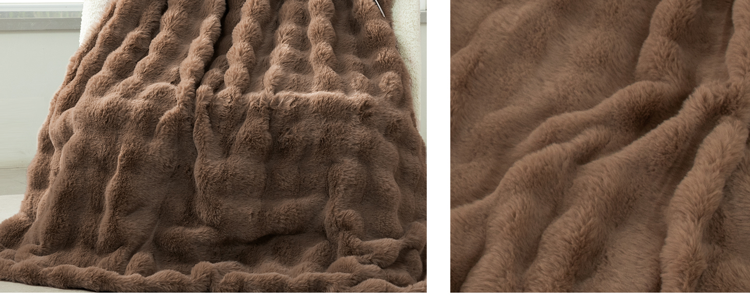 Faux Rabbit Fur Bubble Heated Blanket