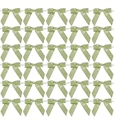 AIMUDI Sage Green Satin Ribbon Twist Tie Bows 2.5" Pretied Bows Premade Craft Bows for Treat Bags...