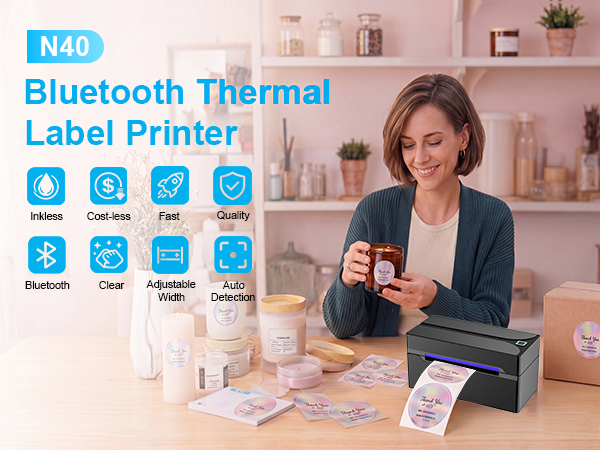 N40 Bluetooth Thermal Label Printer - Inkless, costless, fast printing