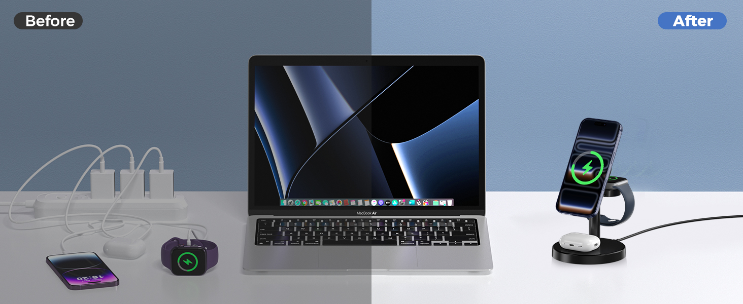 magsafe charger stand 3 in 1 charging station apple wireless iphone 17 16 15 14 13 12 watch airpods