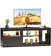 JUMMICO TV Stand, Entertainment Center LED Gaming TV Stand for 65+ Inch TV Carbon Fiber Top, Dyna...