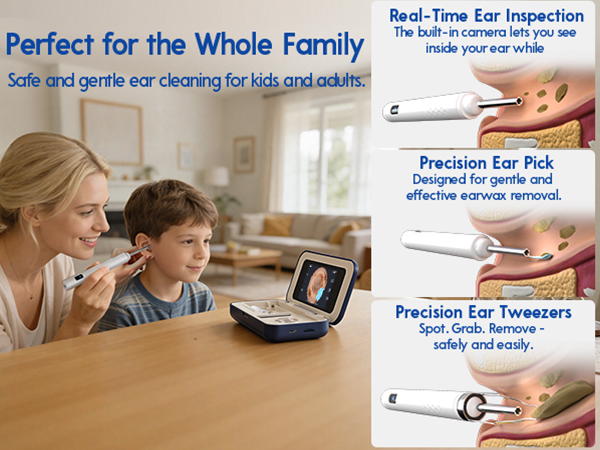 earwax removal kit with real time ear inspection, precision ear pick, ear tweezers
