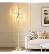 GyroVu Morden Gold Crystal Floor Lamps for Living Room, 3-Light Standing Tall Lamp with Elegant K...