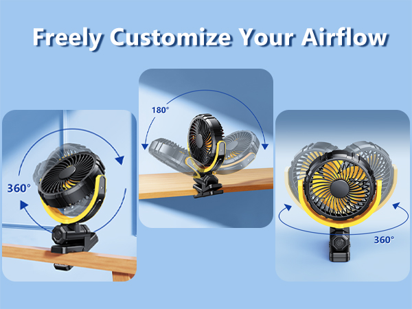 car fan battery powered can be 180° foldable 360° rotating freely adjust and customize airflow