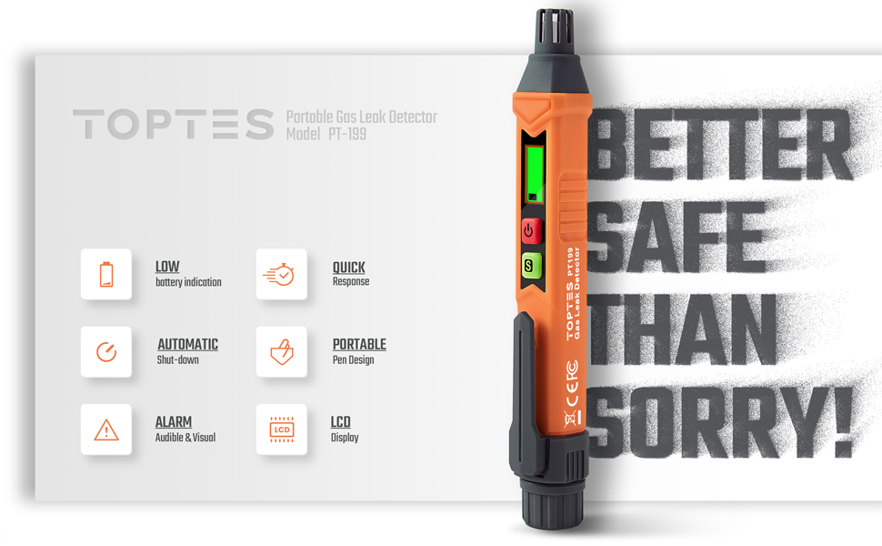 TopTes PT199 combustible gas leak detector for LPG, methane, ethane, propane