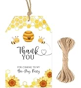 G2PLUS 50Pcs Bee Thank You Tags, Thank You for Coming Tags for Gender Reveal, White Paper Sunflow...