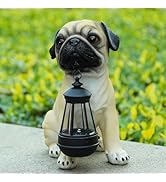 Garden Dog Statues Outdoor Decor, Solar Lights Outdoor Pug Figurines Solar Dog Ornaments for Pati...
