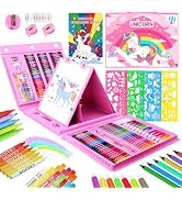 homicozy Art Supplies for Kids,Drawing Kits Unicorn Art Case Coloring Set with Double Sided Trifo...