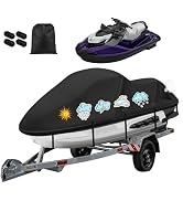 Waterproof Jet Ski Cover,420D Heavy Duty Windproof Jet Ski Covers 2-3 Seater with 2 Vents &amp; 4 Win...
