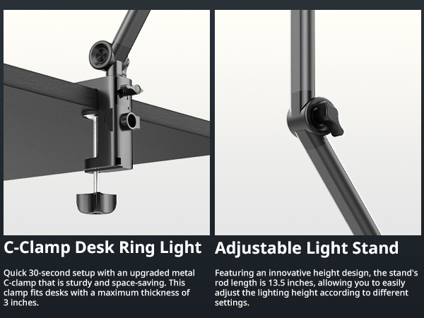 C clamp desk ring light