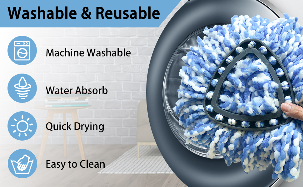 Mop Replace Heads,Microfiber, Machine Washable.