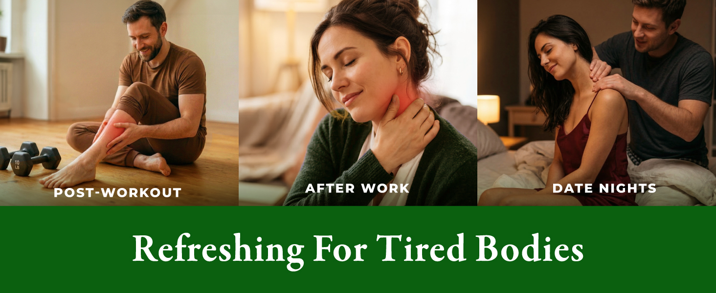 Depicted is a range of scenarios to enjoy cooling massages like after gyms, work or for date nights