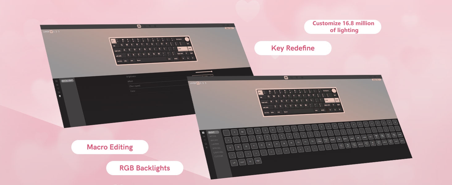 Womier 60% Gaming Keyboard Pink Transparent Jade, QMK/VIA Creamy Mechanical Keyboard