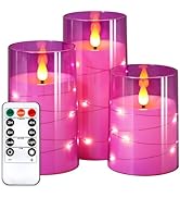 NURADA Flickering Flameless Candles: Built-in Star String Lights 3D Wick Acrylic Battery Operated...