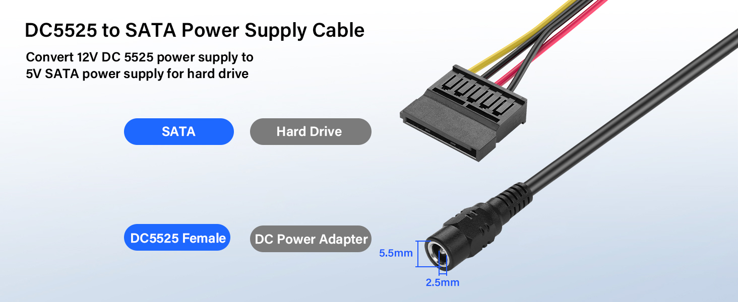 DC5525 to SATA IDE Hard Drive Power Supply Cable