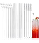 NETANY 12-Pack Reusable Glass Straws, Clear Glass Drinking Straw, 10''x10 MM, Set of 6 Straight a...