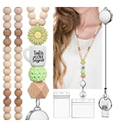 YAVVOZH Teacher Lanyard with Id Holder, Retractable Lanyards for Id Badges, Cute Wooden Beaded Ke...