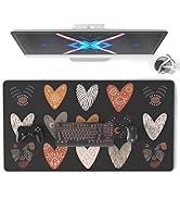 Colorful Star Leather Waterproof Desk Pad, Boho Cute Heart Computer Mat for Desk, Large Keyboard ...