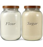YoenKtss 2 Pack Glass Flour Sugar Storage Containers with Acacia Wooden Lid, 1 Gallon Glass Jars ...