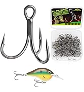 LUCKYFISHING Treble Hooks 50PCS PTFE Coating Treble Fishing Hooks for Saltwater Freshwater Size #...