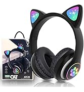 KERHAND Bluetooth Noise Cancelling Headphones for Kids,Foldable Cat Headphones with LED Light Up ...