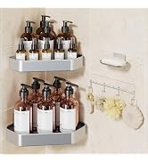 Veken Aluminum Corner Shower Caddy 4-Pack, Never Rust, No Drilling Adhesive Shelves, Stainless Ra...