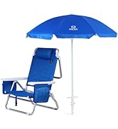 Nice C Blue Backpack Beach Chair with Cooler and Umbrella, 5 Position Reclining Beach Chair for A...