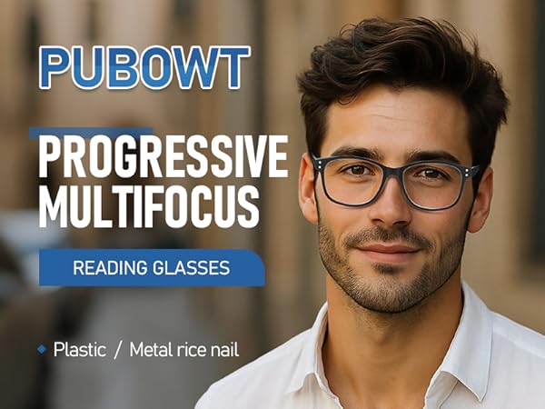 PUBOWT 2-Pack Progressive Multifocus Reading Glasses for Men Women Blue Light Readers