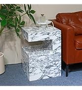 Natural Marble C-Shaped End Table, Luxurious Handmade Coffee Table Suitable for for Living Room B...