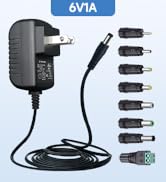 UL Listed 6V 1A 6ft Power Supply Adapter with 8 Tips, DC Plug 5.5mm x 2.1mm, AC to DC 6V 1000mA 6...
