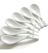 AYFDISHS Ceramic Asian Soup Spoons Set of 6-5.5 Inch White Ramen Spoons for Pho, Miso, Wonton | D...