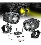 Kewig Motorcycle Auxiliary LED Light Kit Driving Spotlights White/Amber Fog Light with Mount Brac...