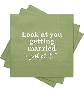 RUSPEPA 50 Pcs Wedding Napkin Paper, 3 Ply Disposable Green with "Look at You Getting Married" Te...