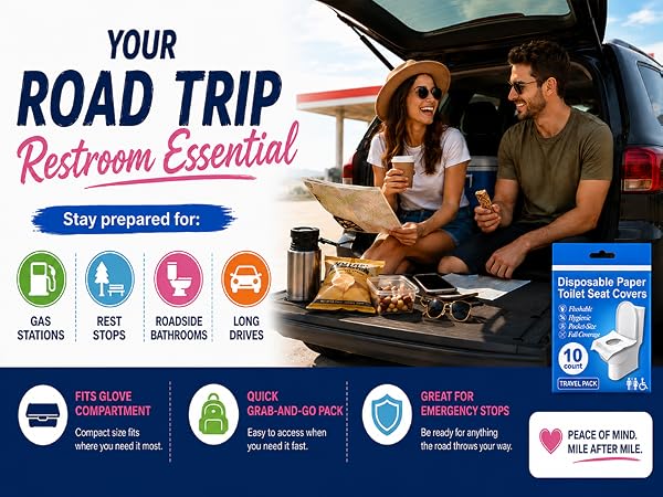 road trip essentials full coverage paper toilet covers flushable septic safe travel bathrooms