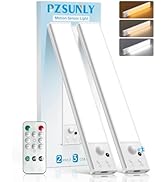 PZSUNLY Under Cabinet Lighting Wireless,Rechargeable Motion Sensor Light Indoor,3Color Dimmable C...